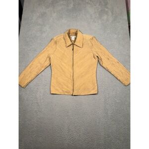 Bamboo Traders Tan Leather Chevron Textured Zip Up Jacket Womens Large Camel